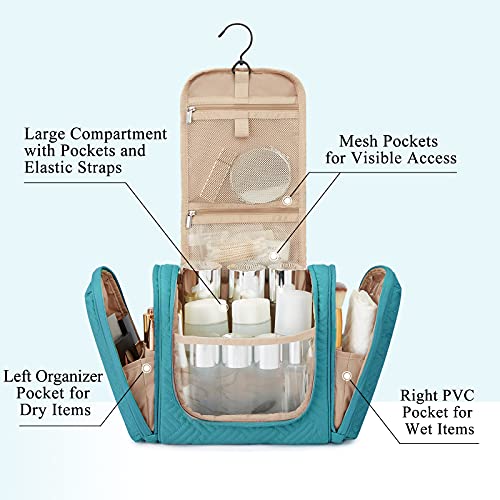 Hanging Toiletry Bag for Women - Large Blue Travel Organizer with Hook