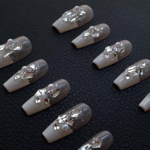 GLORS Splendid French Milky White Press-On Nails with Full Rhinestones, 10pcs (Small) – Light Luxury