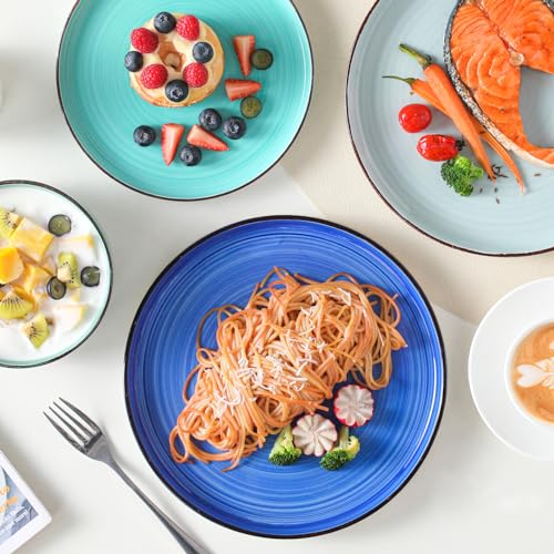 Blue Stoneware Dinnerware Set for 6 - 24 Pieces with Bowls, Plates & Variation