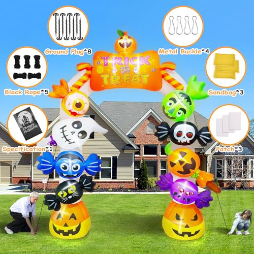 Halloween Inflatable Archway Candy Ghost 10FT Tall Yard Decor with LED Lights