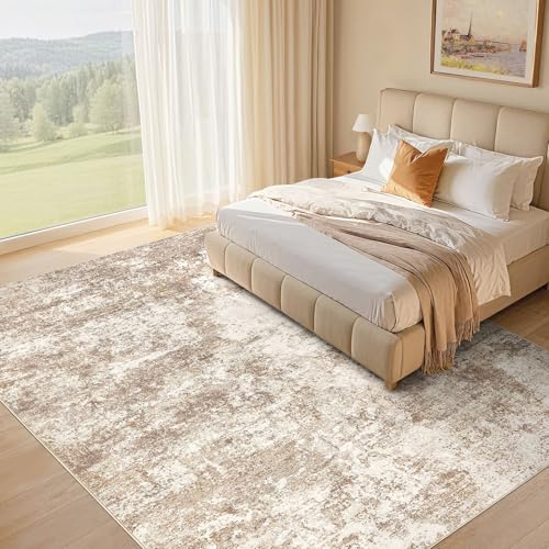 8x10 Abstract Washable Area Rug for Living Room - Brown, Non-Slip Backing, Soft & Stain-Resistant