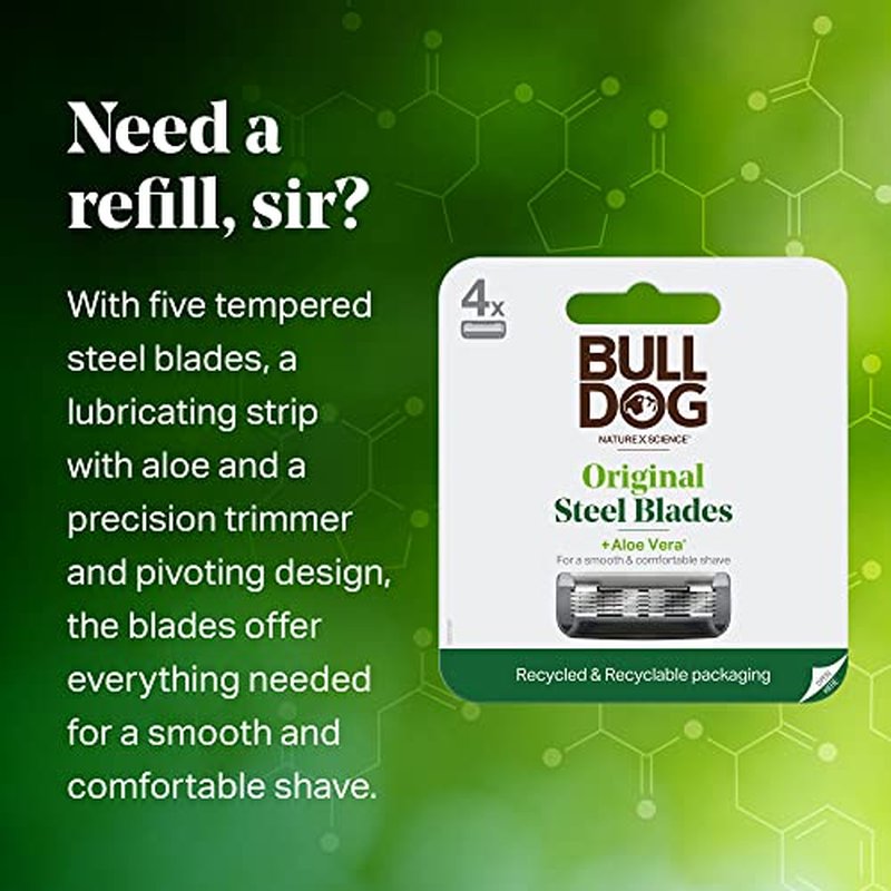 Bulldog Mens Skincare and Grooming Original Razor Blades Refills for Men, 4 Count (Pack of 2)