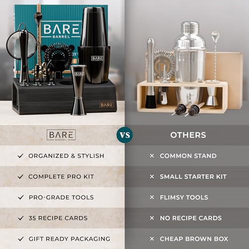 Bare Barrel Mixology Bartender Kit 14-Piece Cocktail Set with 28oz Boston Shaker - Jet Black
