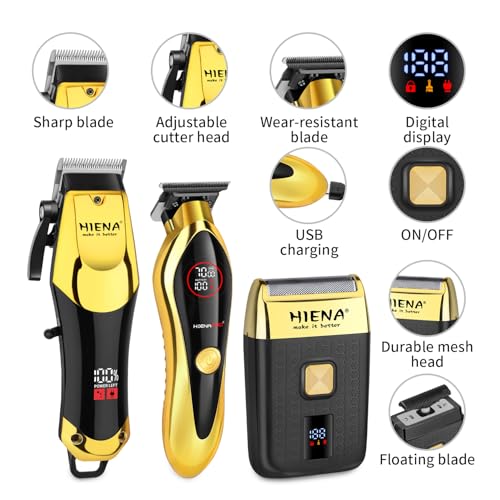 HIENA PRO Professional Hair Clippers Set, Cordless Hair Clipper for Barber Kit, USB-C Rechargeable Barber Clippers for Men with LED Display