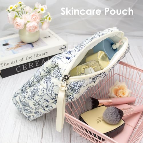 Quilted Makeup Bag Set for Women - 3 Pieces, Travel & Storage