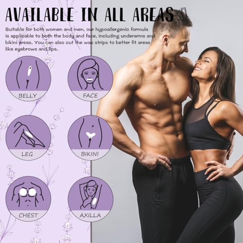 Facial Wax Strips for Women, Bikini & Body Wax Strips Kit ? 60 Count (40 Body + 20 Face) with 10 Soothing Oil Wipes, At-Home Hair Removal for Legs, Underarms, Brazilian, Face ? Lavender/Aloe Vera