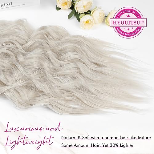 REeCHO Blonde Clip-In Hair Extensions 24 Inch Long Beach Waves Platinum Blonde