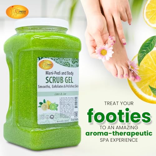 SPA REDI ? Lemon & Lime Pumice Scrub Gel, Exfoliating, Hydrating & Nourishing, Infused with Hyaluronic Acid, Amino Acids, Panthenol and Comfrey Extract for Glowy Smooth Skin ? 128oz Gallon