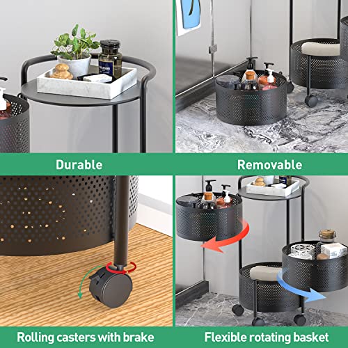 3-Tier Rotating Kitchen Storage Cart with Wheels - Space Saving Fruit & Vegetable Organizer, Black Variation