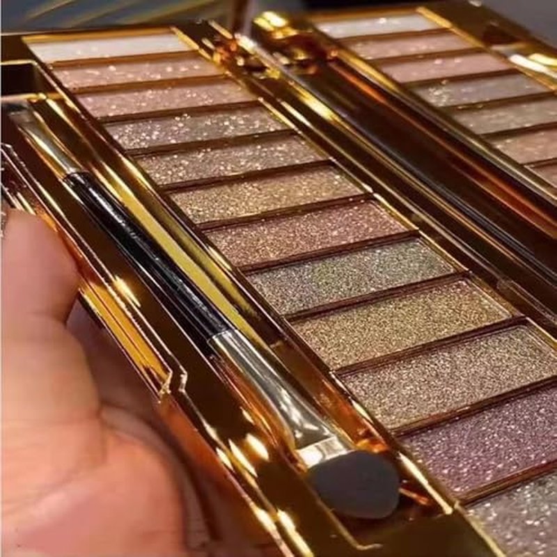 Glitter Eyeshadow Palette 12 Color Sparkle Waterproof Shimmer Make Up Palettes with Brush Mirror Highly Shining Pigmented Eyeshadow Palette for Date Party Dance Makeup (6# Daily Natural Color)
