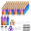 PrettyCare Rainbow 60 Pack Refillable Essential Oil Roller Bottles with Golden Cap, 10ml