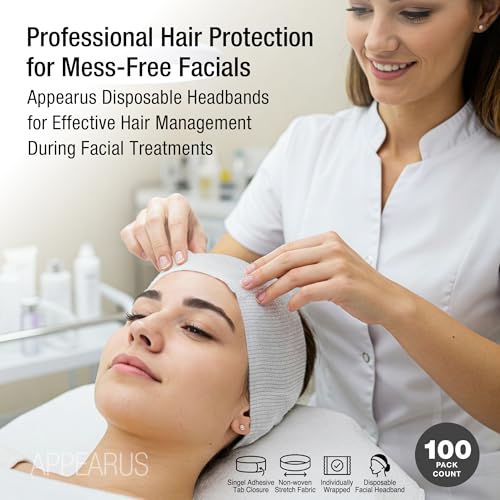 APPEARUS Disposable Facial Headbands - White, Single Use, 100 Pack