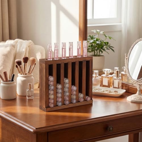 Brown Wooden Lip Balm Display Rack with 6 Slots - 0.7 Inch Capacity, 1 Pc - Variation of 6 Slot Brown