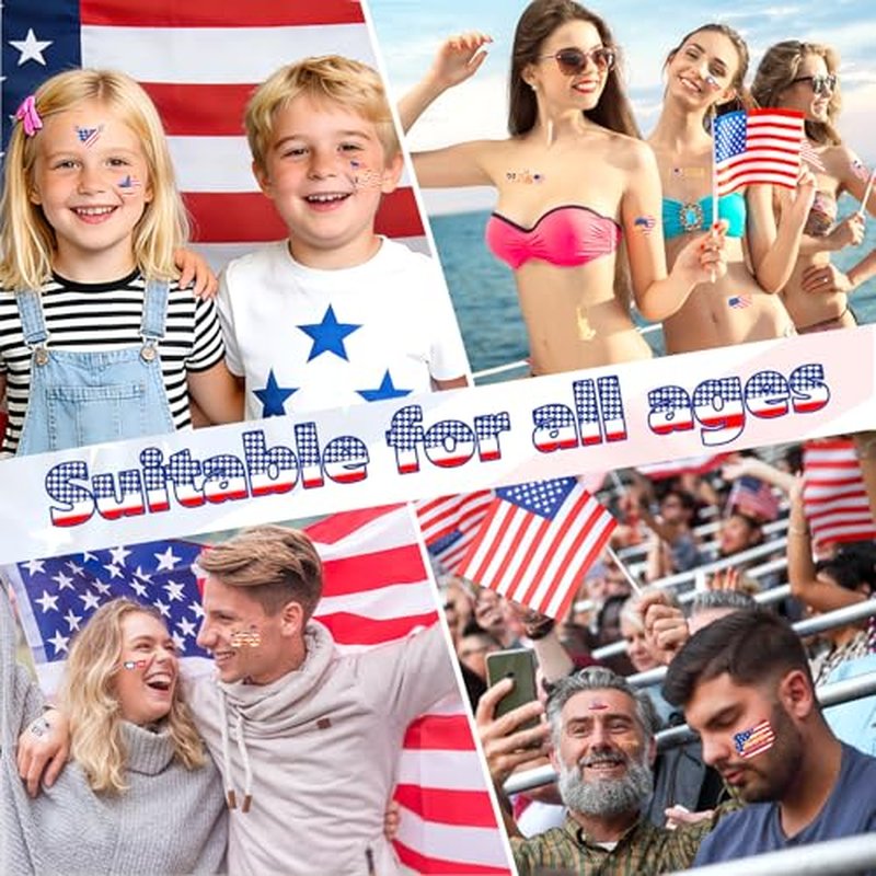 250 Anniversary 4th Of July Temporary Tattoos, USA, America Flag, Patriotic, Independence Day, July 4th Anniversary, Red White Blue Accessories Decorations For Party 4 Sheets