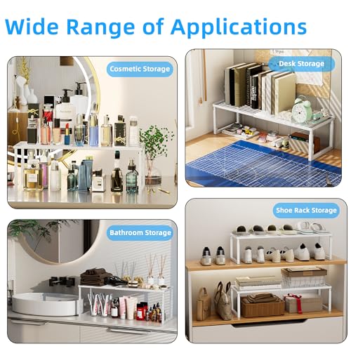 White Stackable Metal Cabinet Shelves - Heavy Duty Pantry Storage, 4 Pack