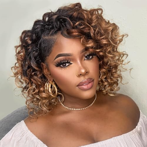 ToyoTree 14 Inch Ocean Wave Crochet Hair - 8 Packs Ombre Brown Deep Wave Extensions