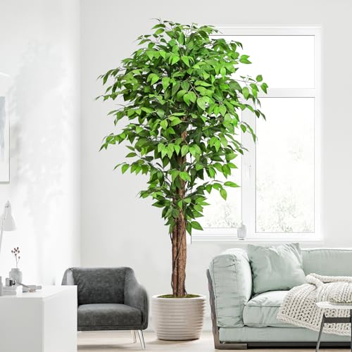 Keeplush 6.2ft Artificial Ficus Tree with 3 Curved Trunks, Lush Faux Indoor Plant