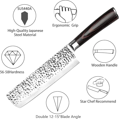 imarku 7 Inch Nakiri Knife - Black with Espresso Brown High Carbon Stainless Steel Veggie Chopper