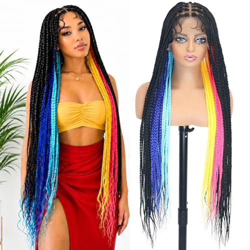 Multicolor 36 Inch Full Lace Knotless Braided Wig with Baby Hair - ItsUHair