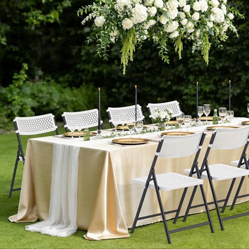 White Folding Chairs 4-Pack - Mesh Plastic & Metal Frame, Indoor Outdoor, Easy Storage