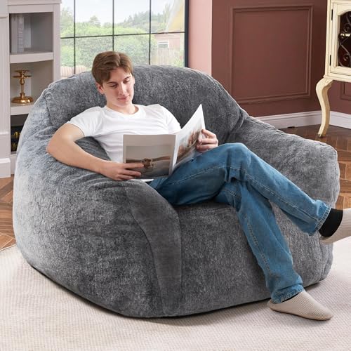 Grey Giant Bean Bag Chair for Adults with Arms - Large Couch with Support