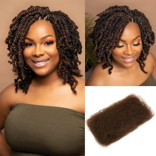 DéBUT Honey Blonde Afro Kinky Human Hair Bundles 50g - 12 Inch, Medium Brown, Tight Curly Extensions for Locs & Braids
