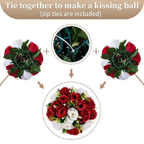 Sziqiqi Red & White Silk Kissing Ball Flowers - 10 Pcs Wedding Centerpieces