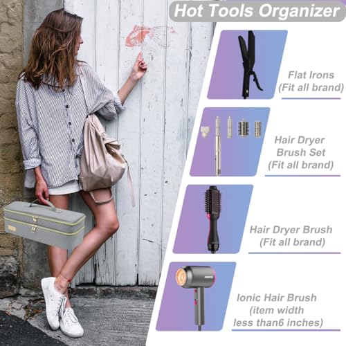 Double-layer Hair Tools Travel Bag and Heat Resistant Mat for Revlon One-Step Hair Dryer, Volumizer, Styler, Flat Irons, Straighteners, Curling Iron, and Haircare Accessories (Gray)