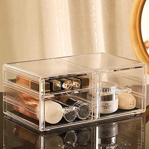 Cq Acrylic Stackable Makeup Organizer with 3 Drawers, Clear, Compact Storage for Vanity, Bathroom & Office