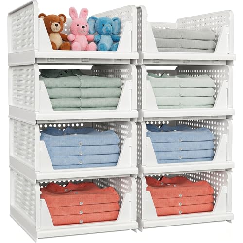 White 8-Pack Stackable Closet Storage Baskets - Multi-Functional Organizers