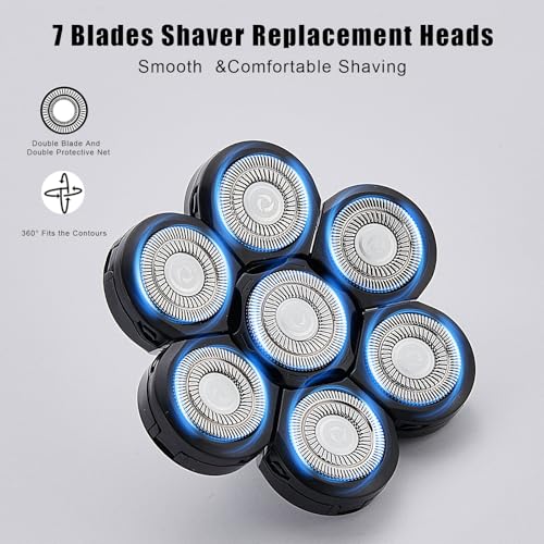 7 Blades Head Shaver Replacement Heads - 3 Count - Compatible with 5-Head & Above Models