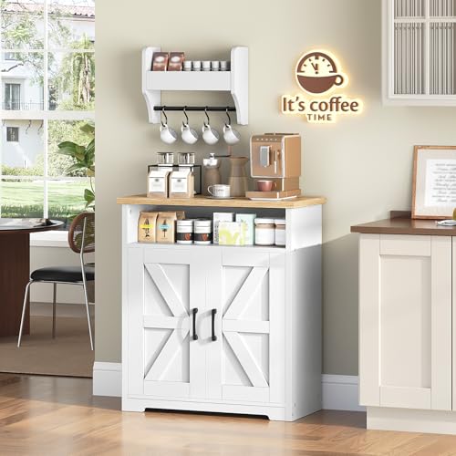 Farmhouse Kitchen Island with Storage and Floating Shelf - White and Natural - 23.6"L x 13.8"W x 31.5"H