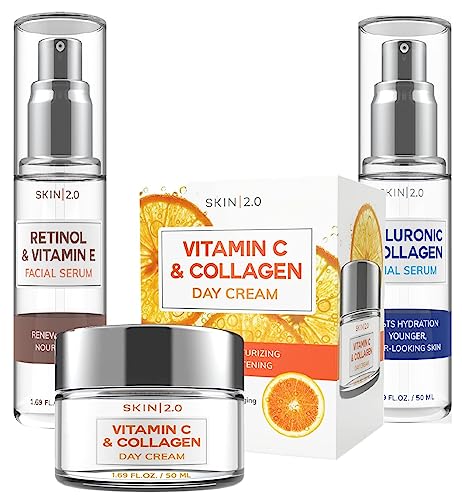 Skin 2.0 Facial Serum & Moisturizer Set - Retinol, Vitamin C, Hyaluronic Acid