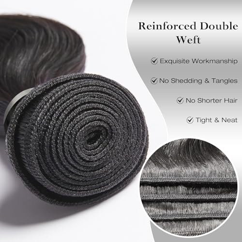 ASHINE 20 Inch Natural Black Body Wave Human Hair Bundles - Unprocessed Cambodian Raw Hair
