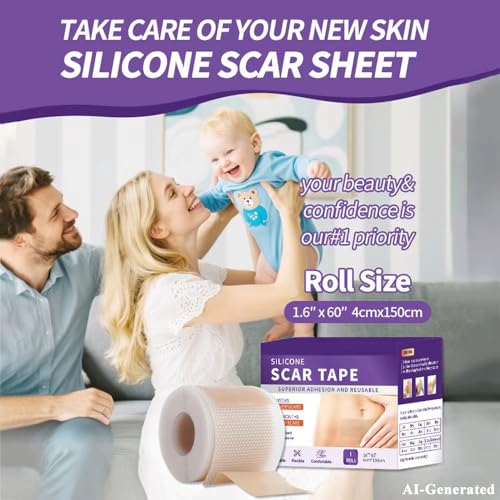 Medical Grade Silicone Scar Sheets - Reusable 1.6" x 60" Scar Removal Tape with Natural Variant