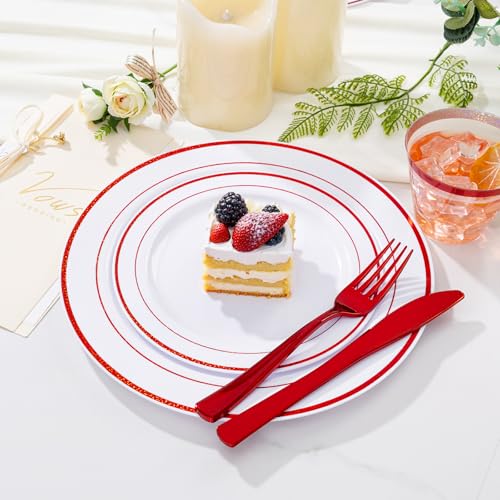 WELLIFE 700-Piece Red Disposable Tableware Set for 100 Guests - Plates, Cups, Cutlery