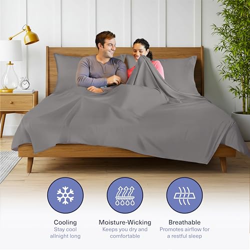 Dark Grey Kickoff Viscose Bamboo Split King Sheets 5-Piece Cooling Bed Set