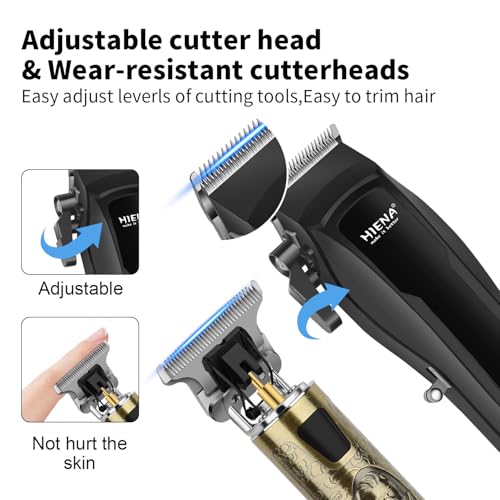 HIENA PRO Professional Cordless Hair Clippers for Men, T-Blade Beard Trimmer & Foil Shaver Set, Barber Clipper Hair Cutting Grooming Kit, Barber kit