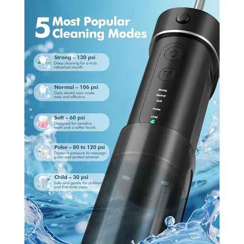 Water Flosser Travel Mini Cordless Portable: 5 Modes Water Dental Floss with Telescopic Water Tank, 4 Tips, IPX7 Waterproof Oral Irrigator for Teeth Cleaning, Orthodontic, Braces Dental Care