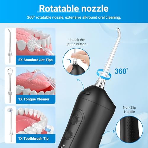 R REVA Black Portable Water Flosser for Teeth 4 Modes Cordless Oral Irrigator