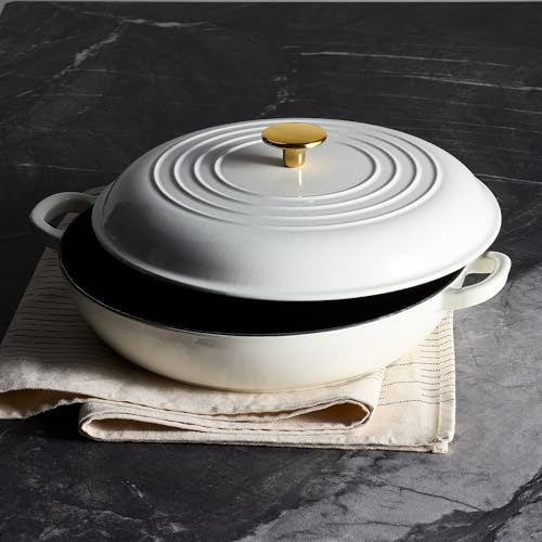 Carote 3.4QT White Enamel Cast Iron Dutch Oven with Lid