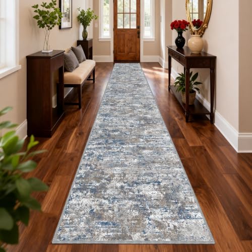 Abstract Multi 2.6x18ft Non-Slip Washable Carpet Runner for Hallway