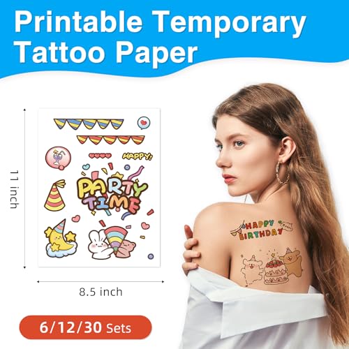 Jecqbor A4 8.5x11 Temporary Tattoo Paper Set for Inkjet Printers - 30 Sheets