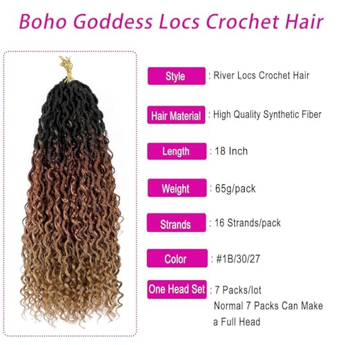 Dorsanee Faux Locs Crochet Hair 18 Inch for Black Women, Short Goddess Style, Pack of 7, #1B/30/27