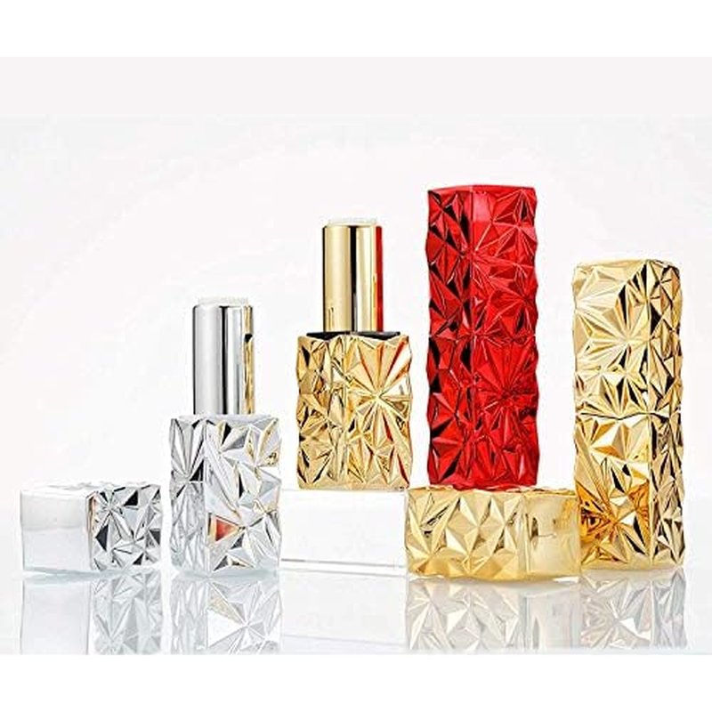 5 Packs 12.1mm Square Empty Lipstick Tubes Diamond Lip Balm Tube Container DIY Refillable Cosmetics Bottles with Magnetic Cap Beauty Packaging Bottle Holder Makeup Tool for Women Girl,Silver