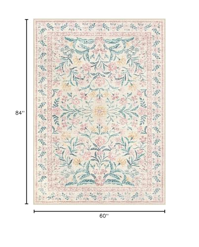 Pink Bedroom Rug 5x7 Blush Pink Floral Washable Nursery Carpet for Girls Room