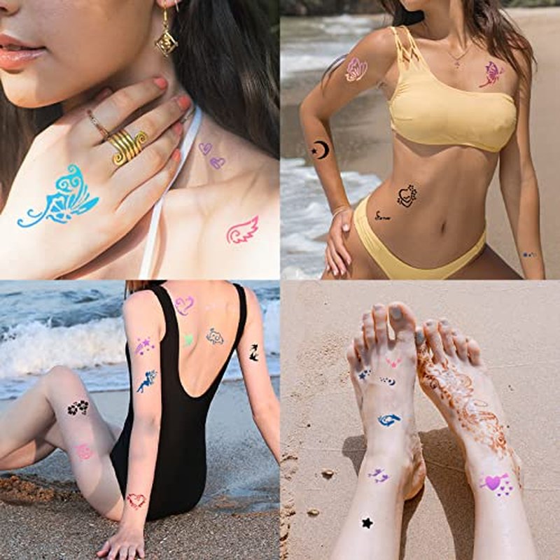 575pcs Temporary Tattoo Stencils, 20 Sheets Henna Tattoo Stencil Kit for Women Man Face Body Paint DIY Art Reusable Glitter Tattoo Stencils Pack