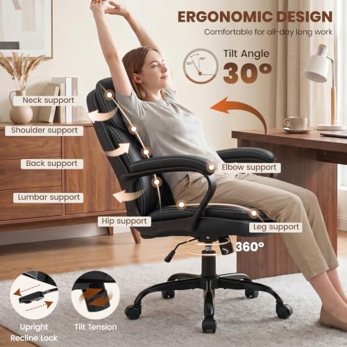 Stella Mia Black Leather Office Chair with Dual Back Support - Ergonomic Desk Chair