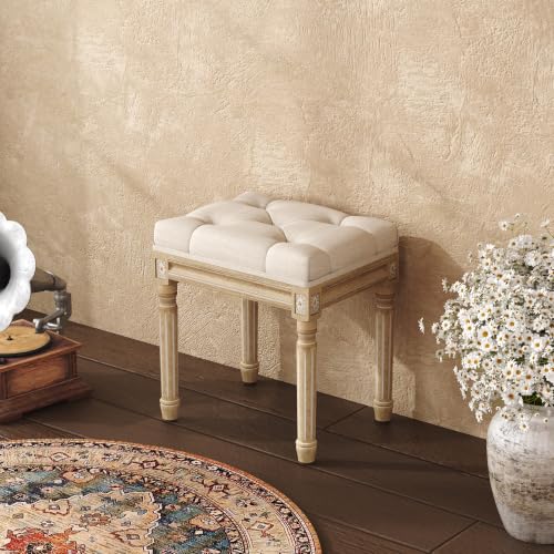 Yusong Upholstered Vanity Stool 17x13x18.6 Inches Beiged Small Bedroom Bench