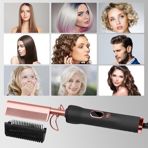 Black Hot Comb for Wigs & Hair Styling - 12 Temp Settings up to 450°F, Portable Electric Straightening & Curling Iron - Trylater